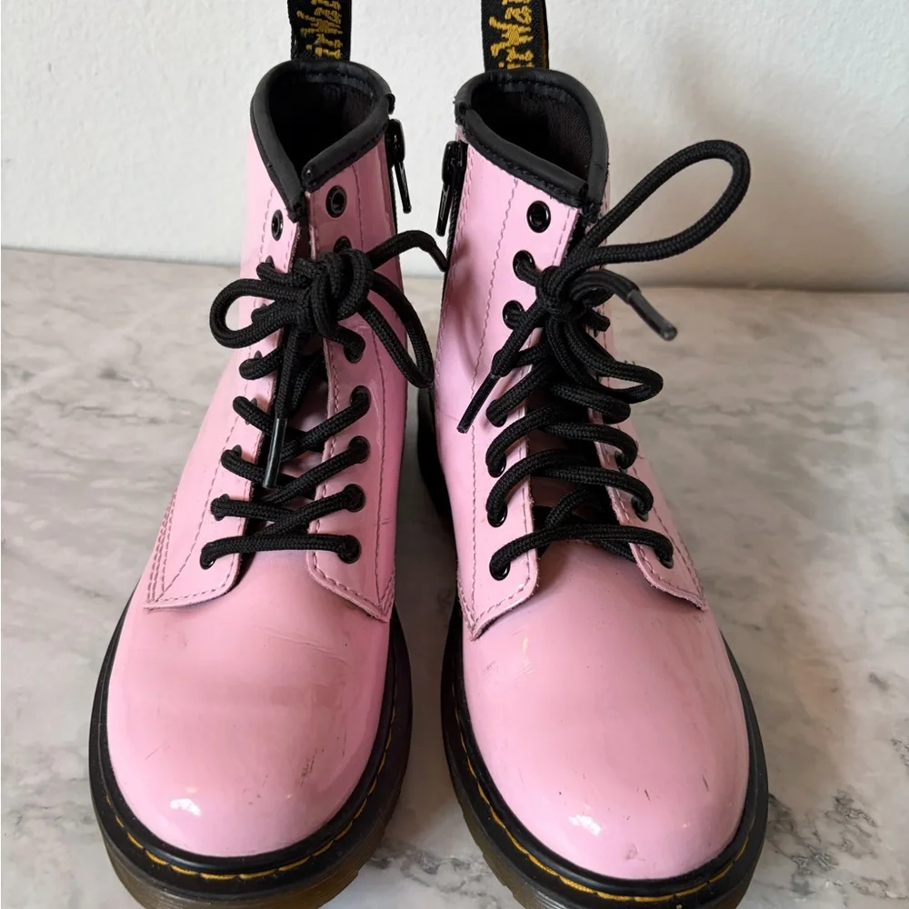 Dr. Martens Pink and Black Kids Lace-Up Boots